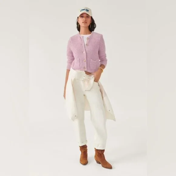 NEW Ba&sh Bash Gaspard Tweed Cardigan Jacket In Purple Lilac | size 1 / S - Picture 2 of 12